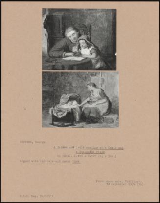 A Mother And Child Reading At A Table And A Companion Piece