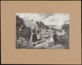 Children Playing With A Cart Decorated With Wild Flowers Pm A Hillside