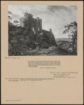 The Ruins Of Beeston Castle, Cheshire, With Four Men In The Foreground And Sheep To The Left; To The Right Are Two Men Surveying In The Ruins, The River Gowy Beyond