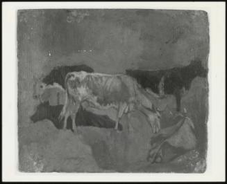 Five Cows, Two Lying Down; Verso of Sketch of Hadleigh Castle