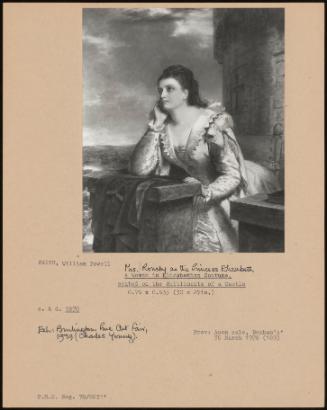 Mrs. Ronsby As The Princess Elizabeth; A Woman In Elizabethan Costume, Seated On The Battlements Of A Castle