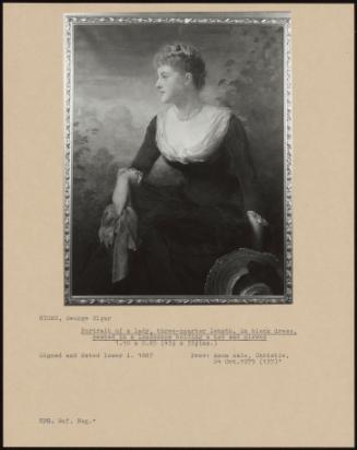 Portrait Of A Lady, Three-Quarter Length, In Black Dress Seated In A Landscape Holding A Hat And Gloves