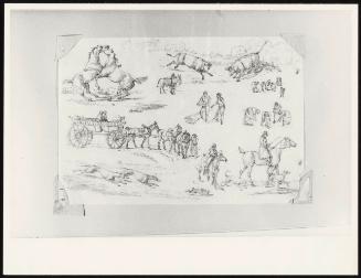 Landscape Scenery: Horses and Bulls Fighting Various Sketches.