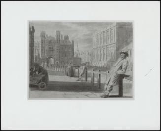Holbein's Gateway and Jone's Banqueting House, Whitehall, with Figures in the Foreground Verso: Slight Pencil Sketches of Buildings