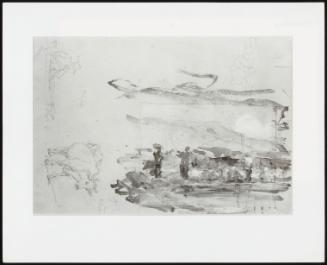 Macao, Coast Scene (Pencil Sketches: Steer And A Sampan Paddler)