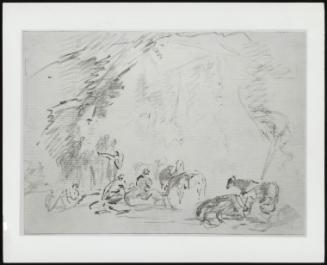 Sanguine of Figures and Horses; Verso: Two Sketches on One Sheet with Horses