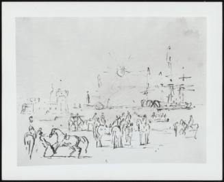 Harbor Scene With Castle On Left And Ships At Right -Verso: Figures With Horses - One Of 24 Originally Bound