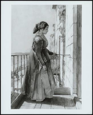 Greek Girl Standing on Balcony