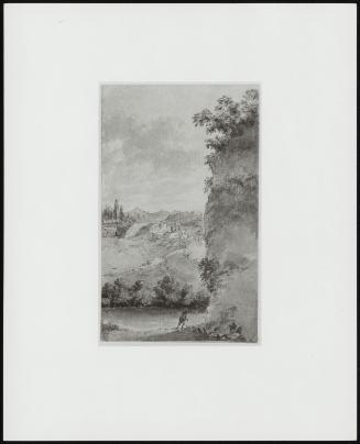 Landscape With Man By A River And Cliff