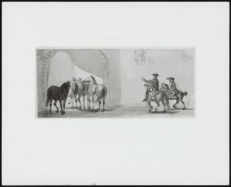A Group of Horses Standing in a Sunkt Archway Possibly at Cumberland Lodge Windsor