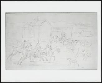 Huntsman and Hounds. ; the Pack Coming Out of Kennels: with Ulcers in Foreground Left