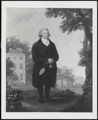 A Gentleman in the Grounds of His House (Portrait of a Gentleman, Full Length, in Dark Grey Dress Holding His Hat Standing in the Garden of His Country House)