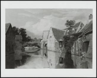Stone Cottages by a River (River Scene with Buildings)
