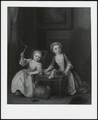 Two Children Playing With A Top And Playing Cards (Two Children Building A House Of Cards)
