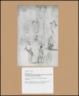 Folio 7r (P. 13) Various Full-Length Figure Sketches, Including a Soldier Holding a Dagger
