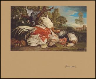 A Dead Cockerel, Ducks, a Pigeon, a Greenfinch and Mushrooms in an Italianate Landscape