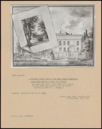 A Trompe L'oeil Print For The Lady's Magazine Superimposed On A View Of A House
