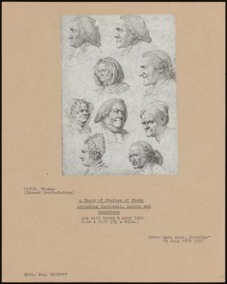 A Sheet Of Studies Of Heads Including Cardinals, Ladies And Courtiers