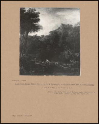 A Wooded Rocky River Scene With A Shepherd, A Shepherdess And A Town Beyond