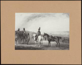 The Eight Hussars Drawn Up For Inspection In An Open Landscape