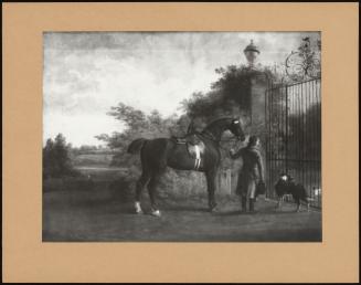 Horse And Groom By Yard Gates