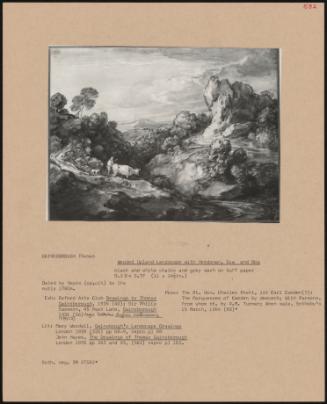 Wooded upland landscape with herdsman, cow, and dog