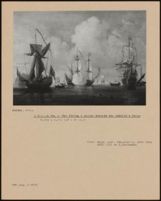 A British Man O' War Firing A Salute Towards The Admiral's Barge