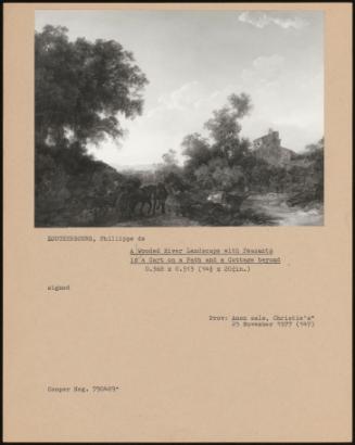 A Wooded River Landscape With Peasants In A Cart On A Path And A Cottage Beyond