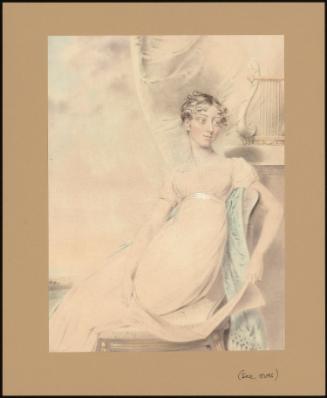 ANNE LUCY POULETT, LADY NUGENT (1790- 1848 ) HOLDING A SHEET OF MUSIC, AN IRISH HARP ON A PILLAR BEHIND