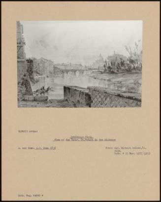 Landscape Study View Of The Tiber, St. Peters In The Distance