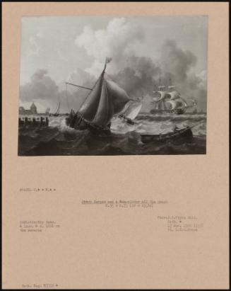 Dutch Barges And A Man-Of-War Off The Coast