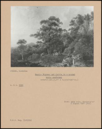 Rustic Figures And Cattle In A Wooded Hilly Landscape