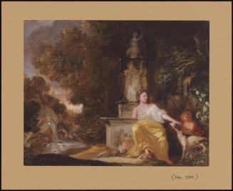 A Lady Seated By A Fountain, With A Dog And A Child, In A Landscape