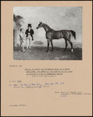 Skiff, A Bright Bay Racehorse Held By A Groom John Howe, The Owner Of The Stables At His Side An Extensive View Of Newmarket Beyond