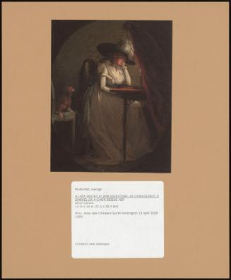 A Lady Seated At Her Escritoire, By Candlelight, A Spaniel On A Chair Beside Her