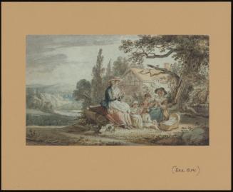 A Family Outside A Cottage