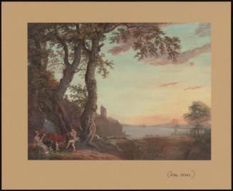 An Extensive Wooded River Landscape With An Amorous Couple Making Music Under A Tree