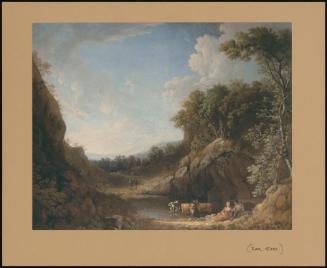 Rocky Wooded Landscape With Figures And Cattle By A Pool