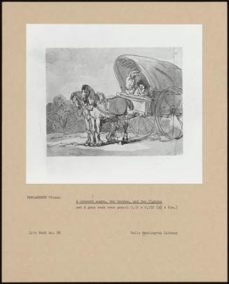 A Covered Wagon, Two Horses, And Two Figures