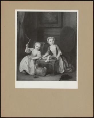 Two Children Playing With A Top And Playing-Cards