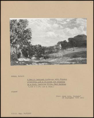 A Sunlit Farmland Landscape With Figures Picnicking And A Friesian Cow Standing By A Pool, Garleton Hills, East Lothian