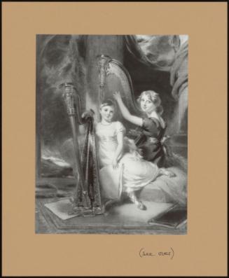 Portrait Of Louisa And Eliza Sharpe, Seated In An Interior And Playing Harps