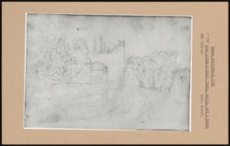 Roman Sketchbook 1746 View Along A Road: Trees, Walls, And A House