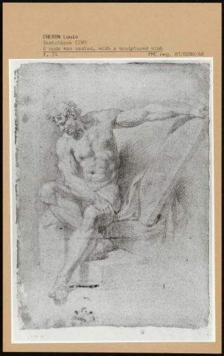 Sketchbook Ecm5; a Nude Man Seated, with a Sculptural Slab