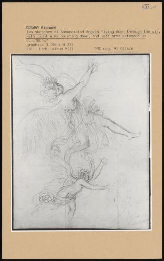 Two Sketches Of Annunciated Angels Flying Down Through The Air, With Right Arms Pointing Down, And Left Arms Extended Up