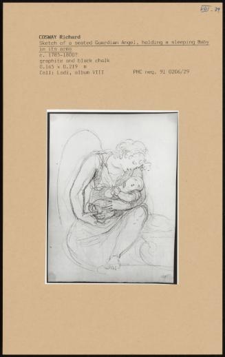 Sketch Of A Seated Guardian Angel, Holding A Sleeping Baby In Its Arms