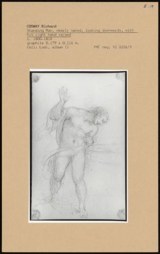 Standing Man, Nearly Naked, Looking Downwards, With His Right Hand Raised