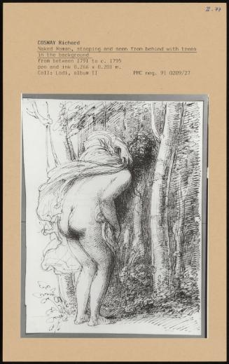 Naked Woman, Stooping And Seen From Behind With Trees In The Background