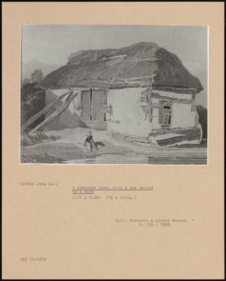 A Thatched Barn, With A Boy Seated By A Pond