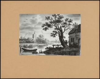 River Scene With Church And Windmill (?)